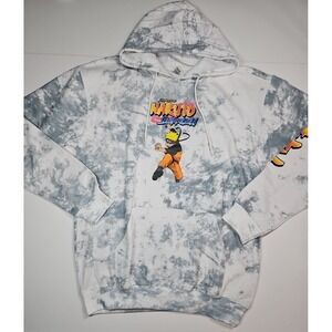 Naruto Shippuden Mens Gray Tie Dye Anime Hoodie Size Large